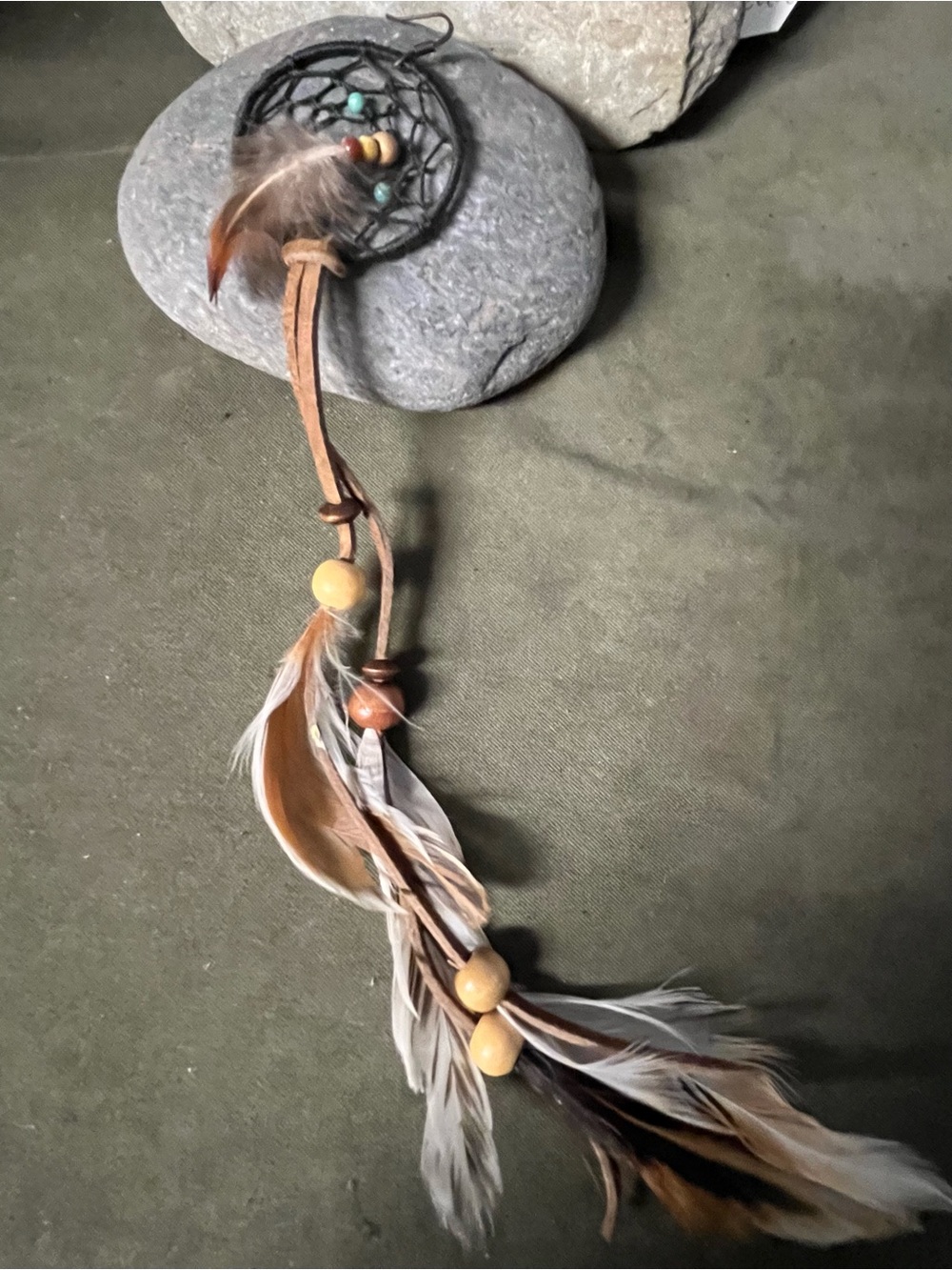 Boho Feather Dreamcatcher single Earring in Brown and Tan